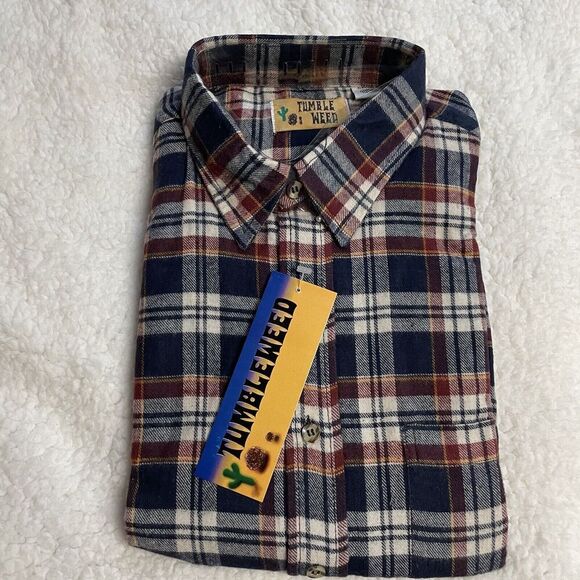 Vintage Tumble Weed Flannel Shirt Mens Size XL Red Blue Plaid Long Sleeve NEW - Picture 1 of 4